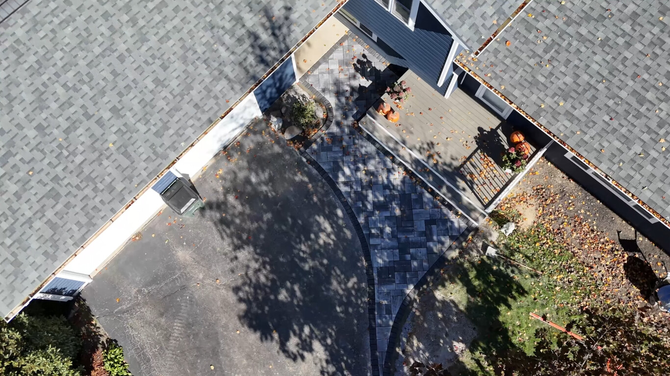 Aerial view of stamped concrete walkway in Brockton, MA