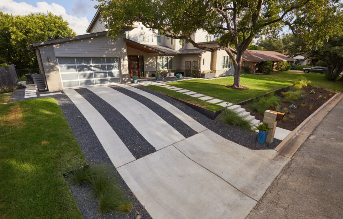 Modern concrete driveway installation in Brockton, MA